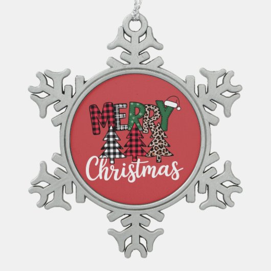 Ugly Xmas Merry and Bright Christmas Tree Santa スノーフレークピューターオーナメント (正面)