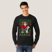 Ugly Xmas Santa Riding English Sheepdog Christmas Tシャツ (正面フル)