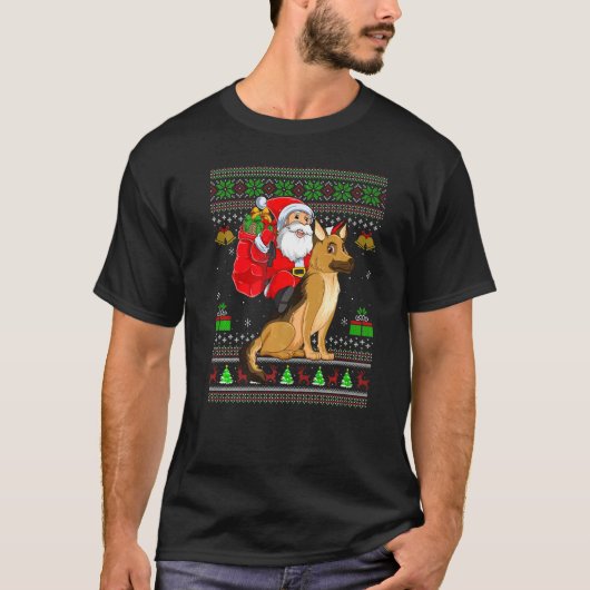 Ugly Xmas Santa Riding German Shepherd Dog Christm Tシャツ (正面)