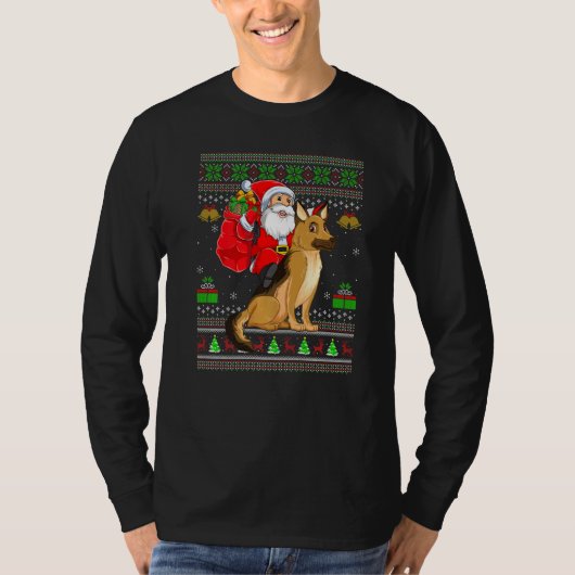 Ugly Xmas Santa Riding German Shepherd Dog Christm Tシャツ (正面)