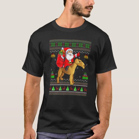 Ugly Xmas Santa Riding Great Dane Dog Christmas Tシャツ (正面)