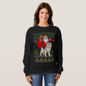 Ugly Xmas Santa Riding Great Pyrenees Dog Christma スウェットシャツ (正面フル)