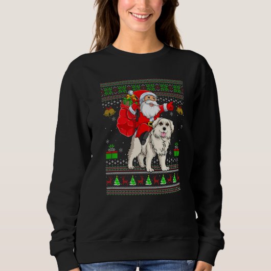 Ugly Xmas Santa Riding Great Pyrenees Dog Christma スウェットシャツ (正面)