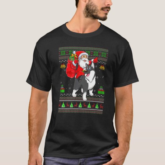 Ugly Xmas Santa Riding Malamute Dog Christmas Tシャツ (正面)