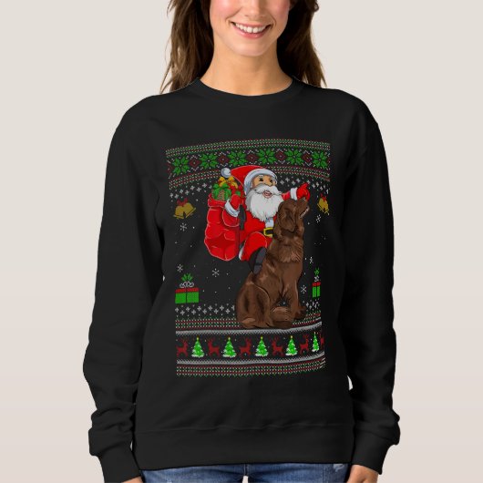 Ugly Xmas Santa Riding Newfoundland Dog Christmas スウェットシャツ (正面)