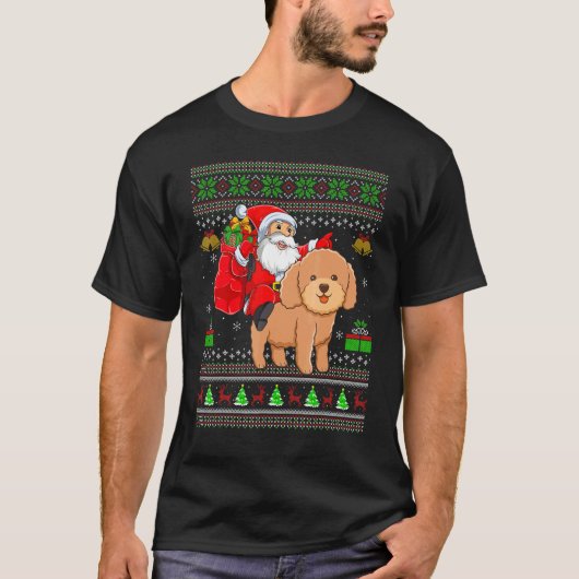 Ugly Xmas Santa Riding Toy Poodle Dog Christmas Tシャツ (正面)
