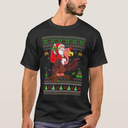 Ugly Xmas Santa Riding Vulture Bird Christmas Tシャツ (正面)