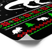 Ugly Xmas Santa Sleigh Riding Dinosaur T-rex Chris ポスター (角)