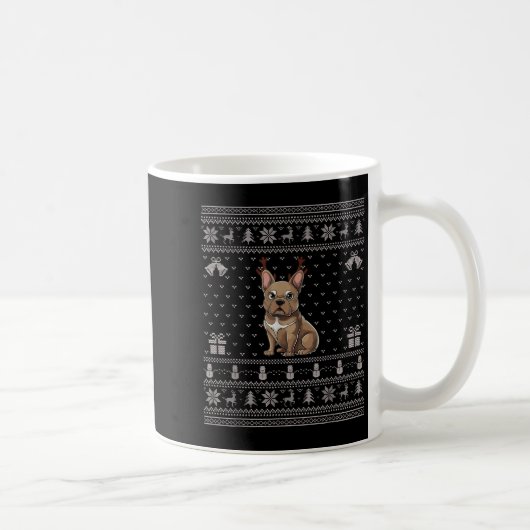 Ugly Xmas Sweater Style Frenchie Dog Reindeer Chri コーヒーマグカップ (右)