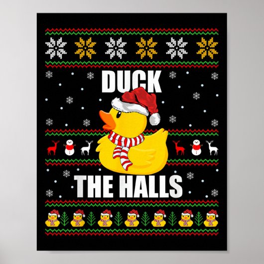 Ugly Xmas Sweater Style Funny Rubber Duck Christma ポスター (正面)