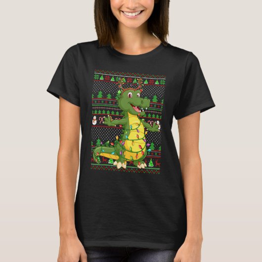 Ugly Xmas Sweater Style Lighting Alligator Christm Tシャツ (正面)