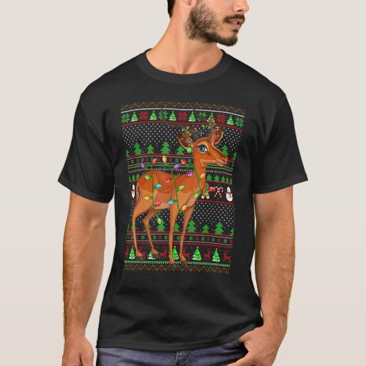 Ugly Xmas Sweater Style Lighting Antelope Christma Tシャツ (正面)