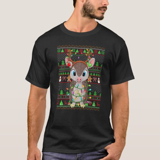 Ugly Xmas Sweater Style Lighting Armadillo Christm Tシャツ (正面)