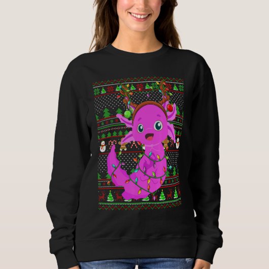 Ugly Xmas Sweater Style Lighting Axolotl Christmas スウェットシャツ (正面)