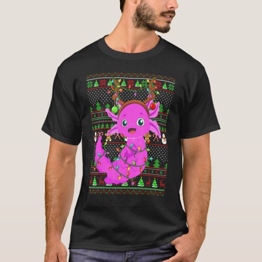 Ugly Xmas Sweater Style Lighting Axolotl Christmas Tシャツ (正面)