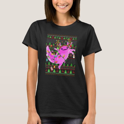 Ugly Xmas Sweater Style Lighting Axolotl Christmas Tシャツ (正面)