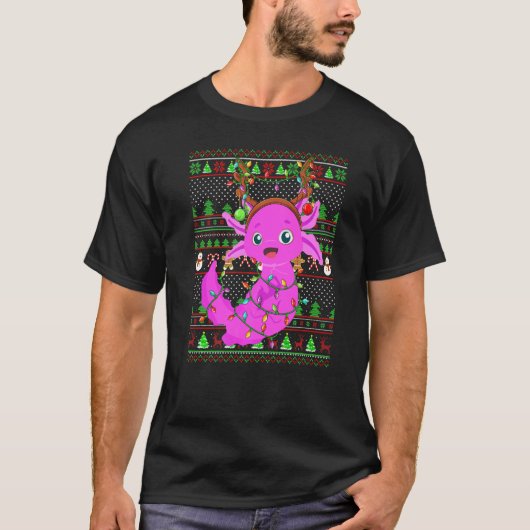 Ugly Xmas Sweater Style Lighting Axolotl Christmas Tシャツ (正面)