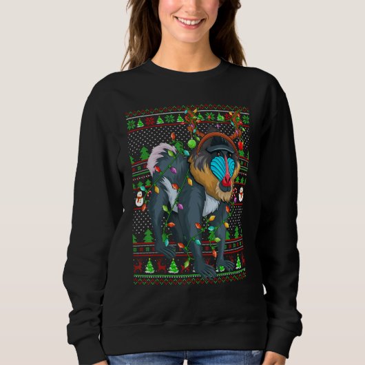 Ugly Xmas Sweater Style Lighting Baboon Christmas スウェットシャツ (正面)