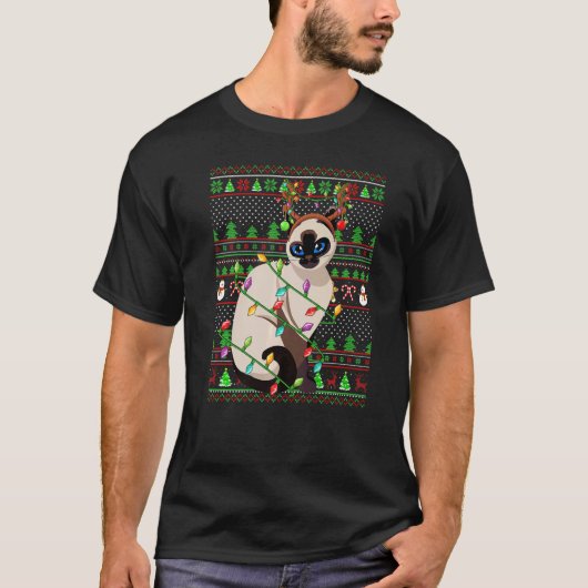 Ugly Xmas Sweater Style Lighting Balinese Cat Chri Tシャツ (正面)