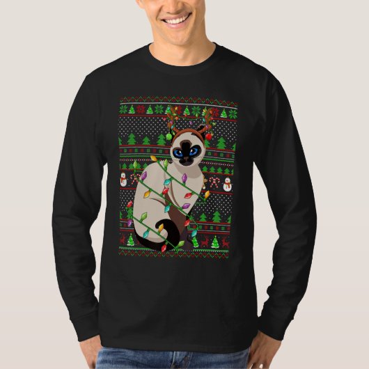 Ugly Xmas Sweater Style Lighting Balinese Cat Chri Tシャツ (正面)