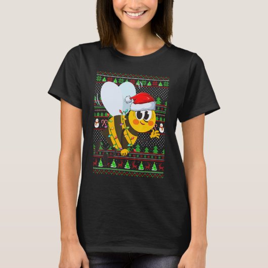 Ugly Xmas Sweater Style Lighting Bee Christmas Tシャツ (正面)