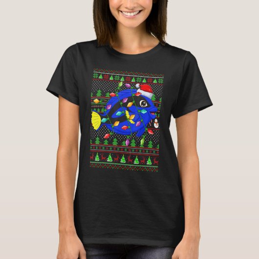 Ugly Xmas Sweater Style Lighting Blue Tang Fish Ch Tシャツ (正面)