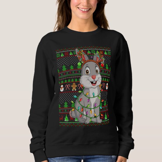 Ugly Xmas Sweater Style Lighting Bunny Christmas スウェットシャツ (正面)