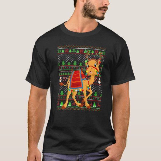 Ugly Xmas Sweater Style Lighting Camel Christmas Tシャツ (正面)