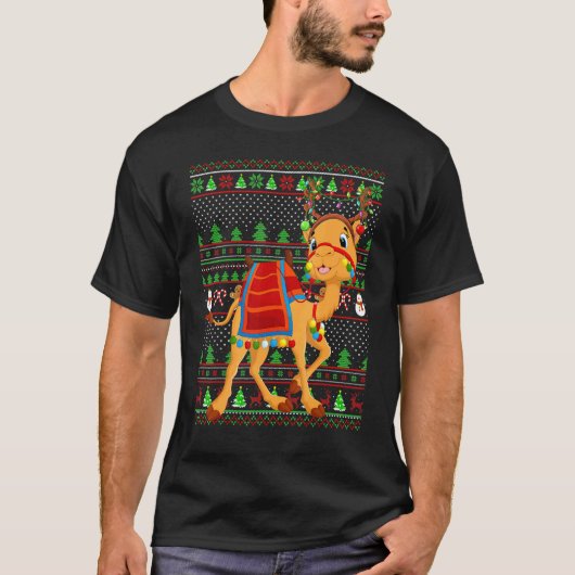 Ugly Xmas Sweater Style Lighting Camel Christmas Tシャツ (正面)