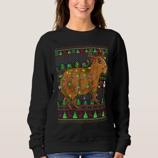 Ugly Xmas Sweater Style Lighting Capybara Christma スウェットシャツ (正面)