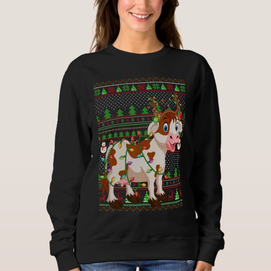 Ugly Xmas Sweater Style Lighting Cattle Christmas スウェットシャツ (正面)