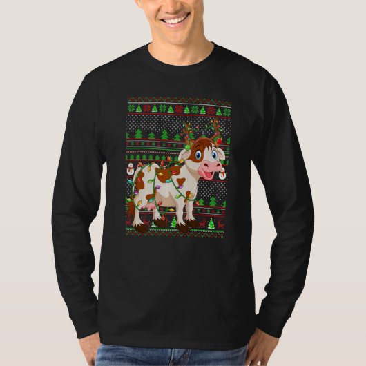 Ugly Xmas Sweater Style Lighting Cattle Christmas Tシャツ (正面)