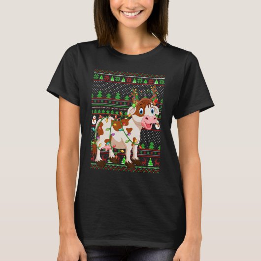 Ugly Xmas Sweater Style Lighting Cattle Christmas Tシャツ (正面)