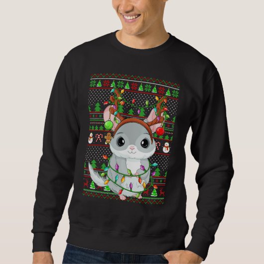 Ugly Xmas Sweater Style Lighting Chinchilla Christ スウェットシャツ (正面)
