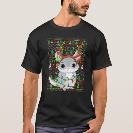 Ugly Xmas Sweater Style Lighting Chinchilla Christ Tシャツ (正面)