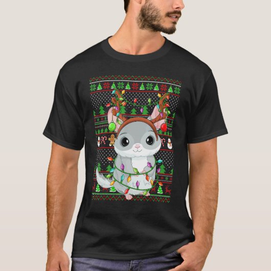 Ugly Xmas Sweater Style Lighting Chinchilla Christ Tシャツ (正面)