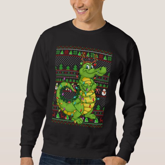 Ugly Xmas Sweater Style Lighting Crocodile Christm スウェットシャツ (正面)