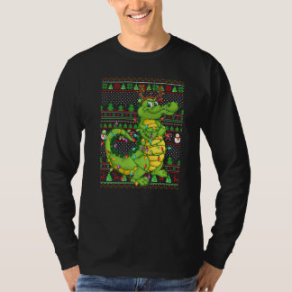 Ugly Xmas Sweater Style Lighting Crocodile Christm Tシャツ