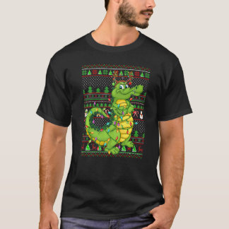 Ugly Xmas Sweater Style Lighting Crocodile Christm Tシャツ