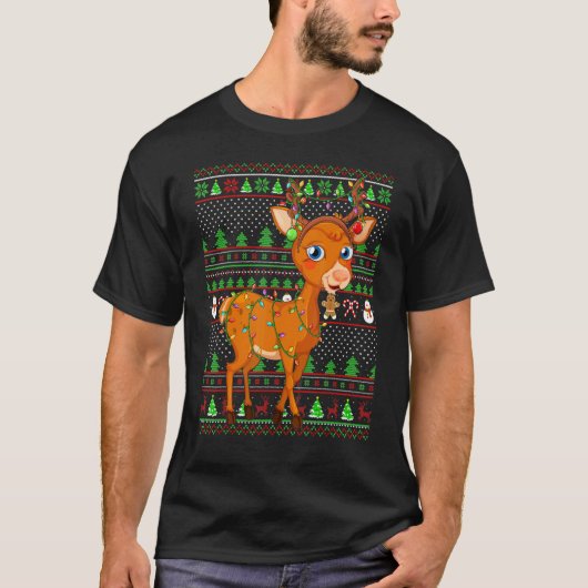 Ugly Xmas Sweater Style Lighting Deer Christmas Tシャツ (正面)