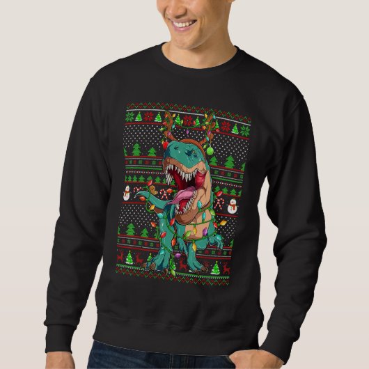 Ugly Xmas Sweater Style Lighting Dinosaur Christma スウェットシャツ (正面)