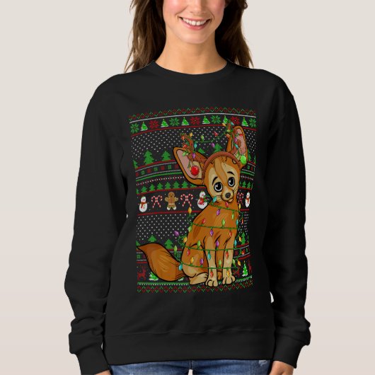 Ugly Xmas Sweater Style Lighting Fennec Fox Christ スウェットシャツ (正面)