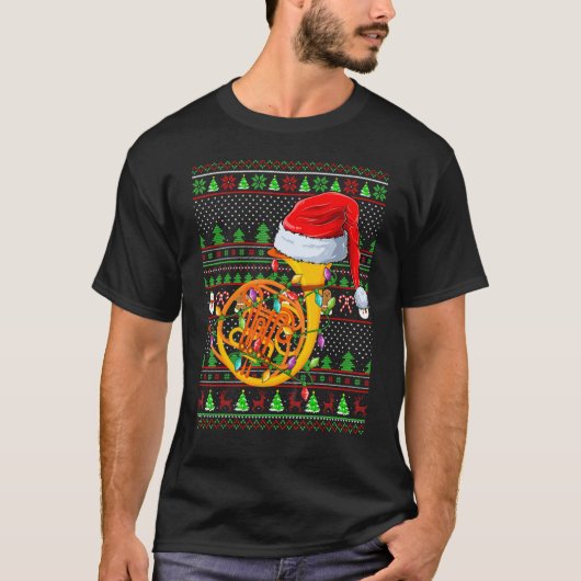 Ugly Xmas Sweater Style Lighting French Horn Chris Tシャツ (正面)