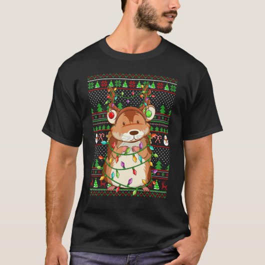 Ugly Xmas Sweater Style Lighting Gerbil Christmas Tシャツ (正面)