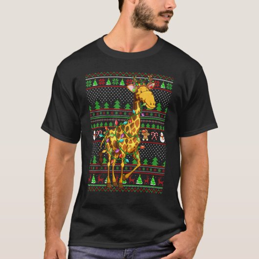 Ugly Xmas Sweater Style Lighting Giraffe Christmas Tシャツ (正面)