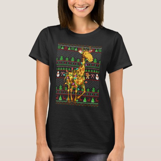 Ugly Xmas Sweater Style Lighting Giraffe Christmas Tシャツ (正面)