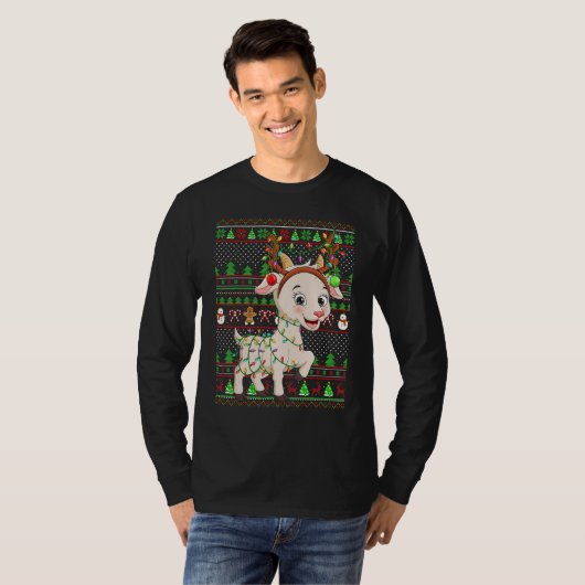 Ugly Xmas Sweater Style Lighting Goat Christmas Tシャツ (正面フル)