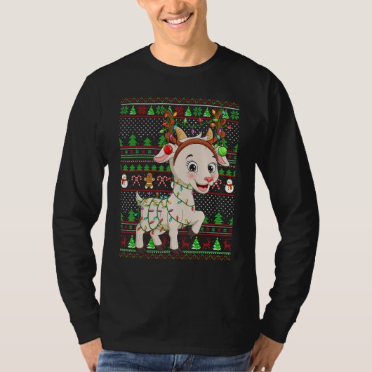 Ugly Xmas Sweater Style Lighting Goat Christmas Tシャツ (正面)