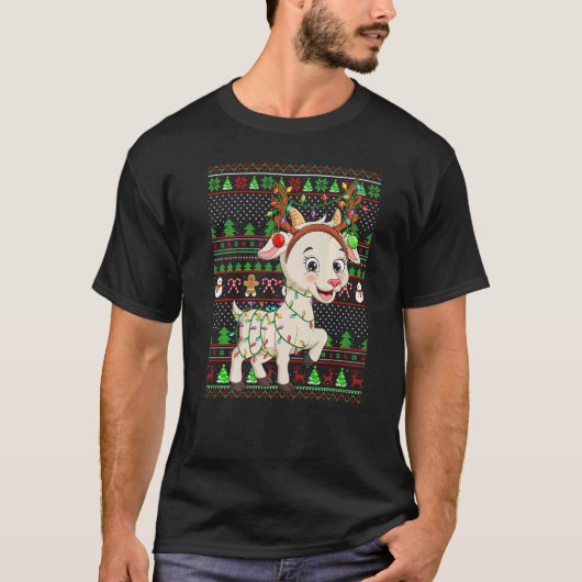 Ugly Xmas Sweater Style Lighting Goat Christmas Tシャツ (正面)