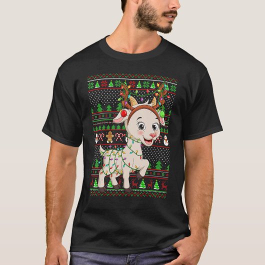 Ugly Xmas Sweater Style Lighting Goat Christmas Tシャツ (正面)